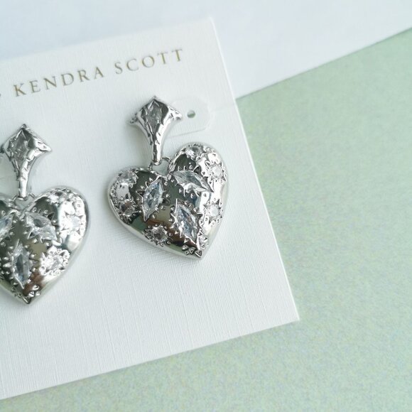 Kendra Scott Holland White CZ Heart Earrings - Silver - Picture 3 of 3